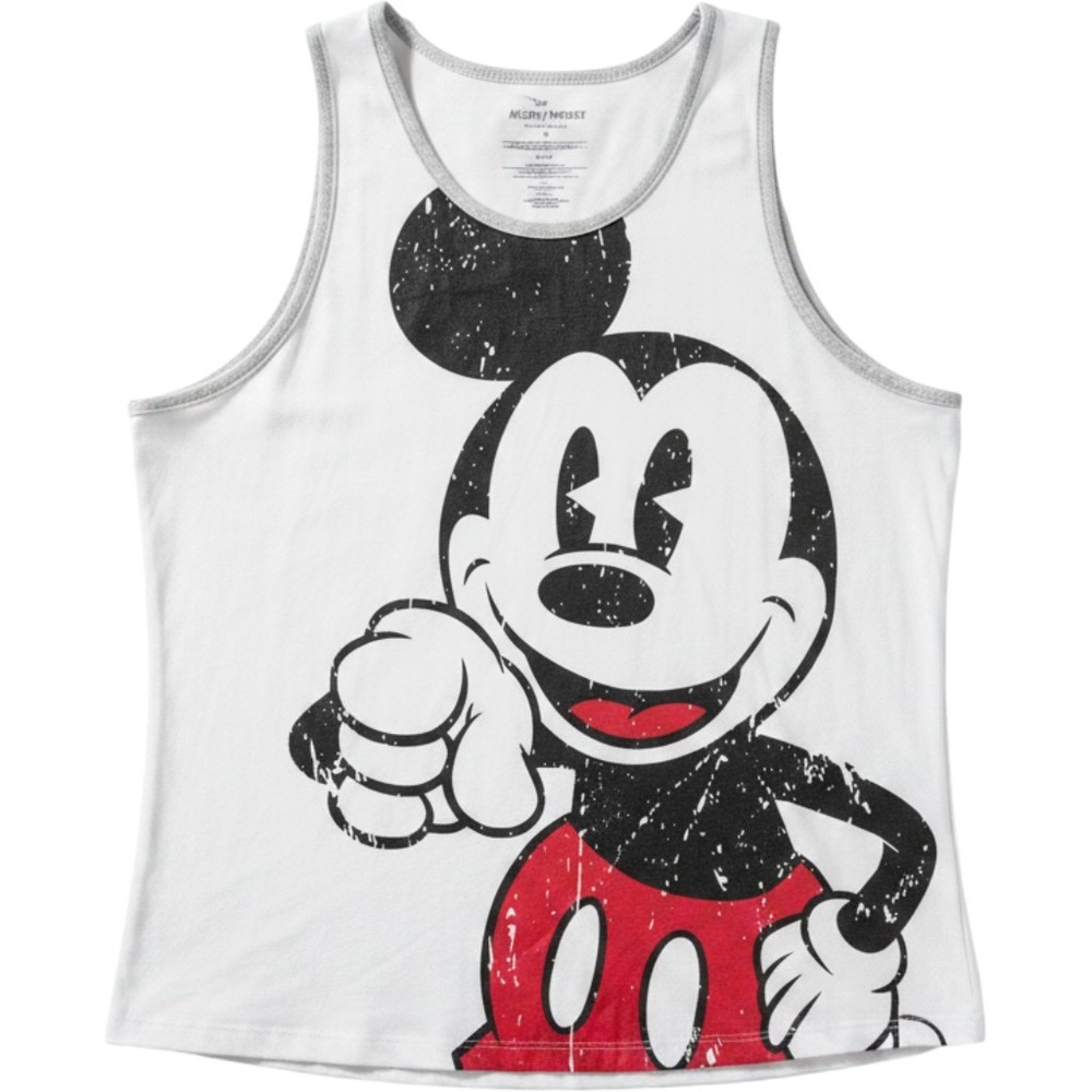Disney Y2K Mickey Mouse Tank Top Large White Distressed Graphic Tee